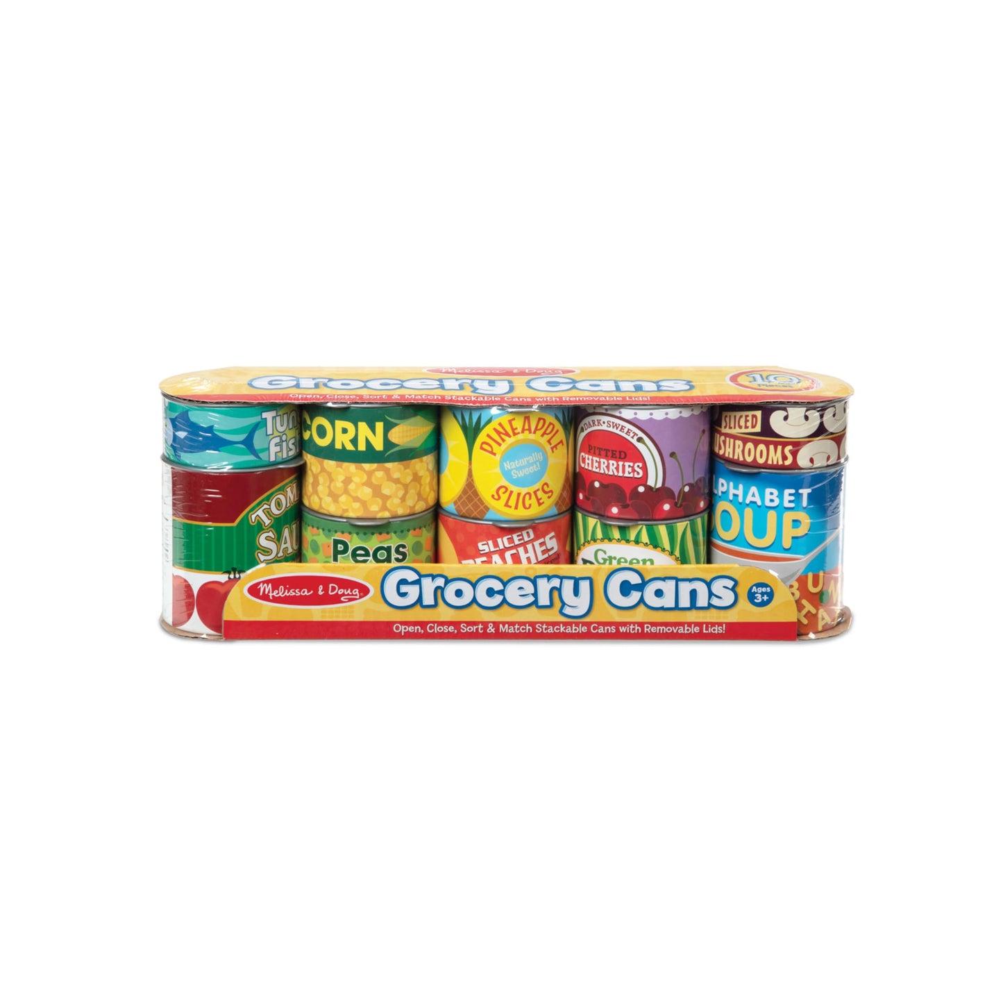 Melissa & Doug Let's Play House! Grocery Cans Play Food Kitchen Accessory - 10 Stackable Cans with Removable Lids