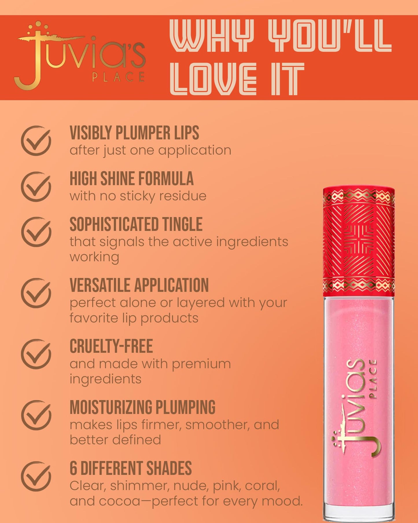 Juvia's Place Beautiful Big Lip Plumper - Ring The Alarm | Stunning Pink Shimmer Gloss for Full, Defined Lips | Plumping, Hydrating & High-Shine