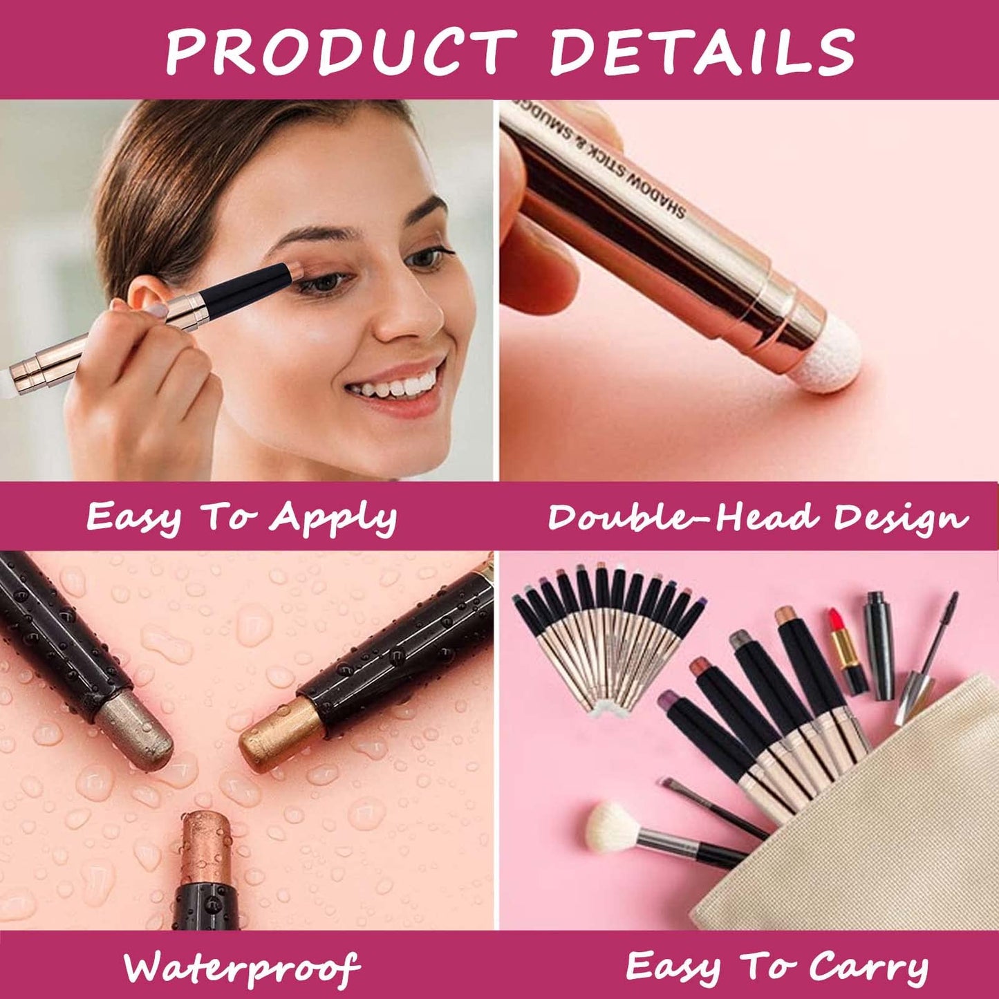 Daeuwiutr White Eyeshadow Stick Makeup?Cream Shimmer Smooth Glitter Eye Shadow Pencil Base Primer Palette, Waterproof Long Lasting EyeShadow Pen White