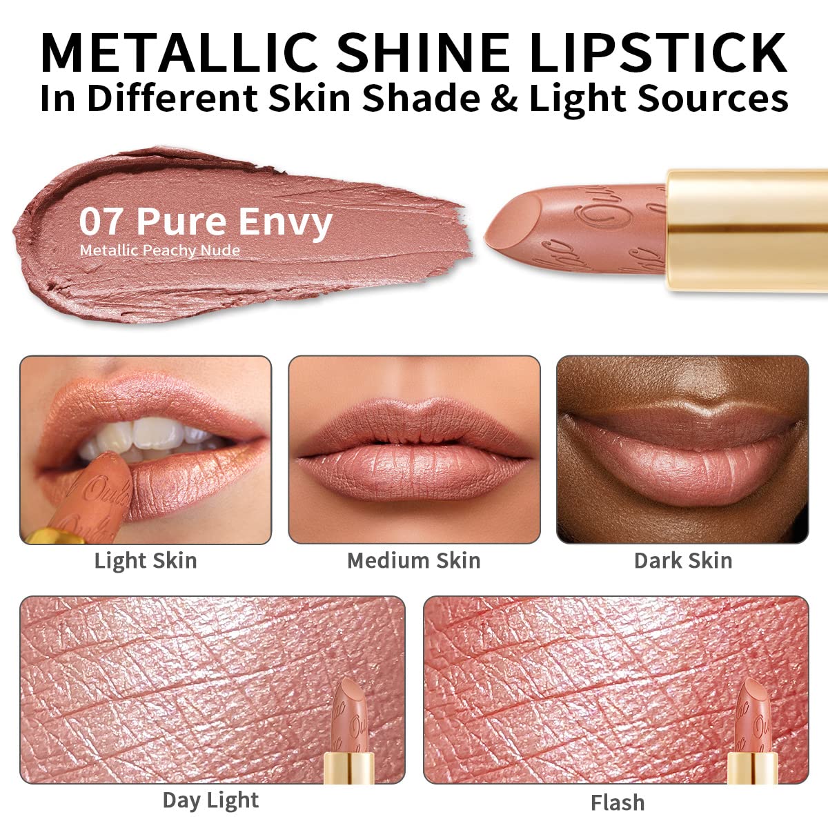 Oulac Nude Lipstick for Women with Metallic 3D Shine Lightweight Hydrating Formula, High Impact Lip Color, Vegan Beauty, Full Coverage Lip Makeup Beauty and Personal Care Oulac