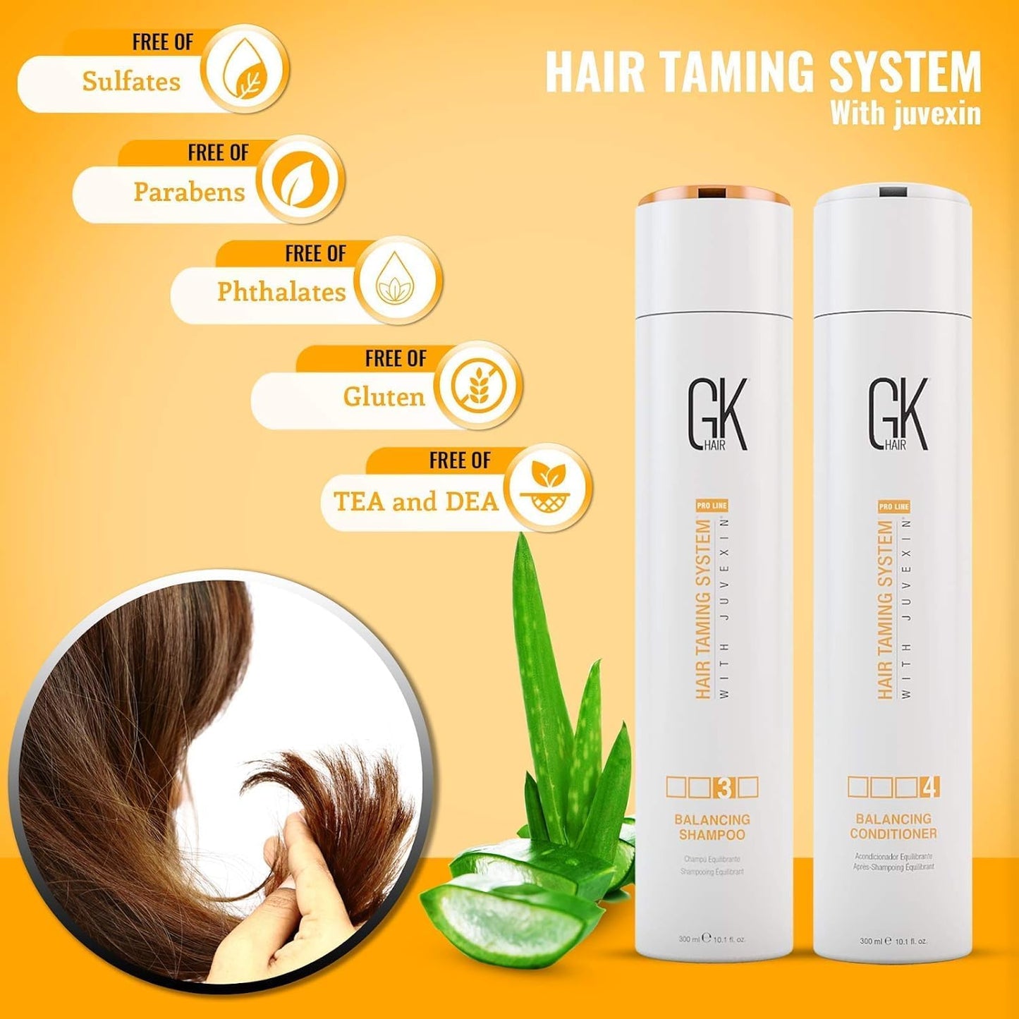 GK HAIR Global Keratin Balancing Shampoo & Conditioner Set (300ml) | Lavender Bombshell Masque (200g) | Hydrating Hair Care Set for Smoother