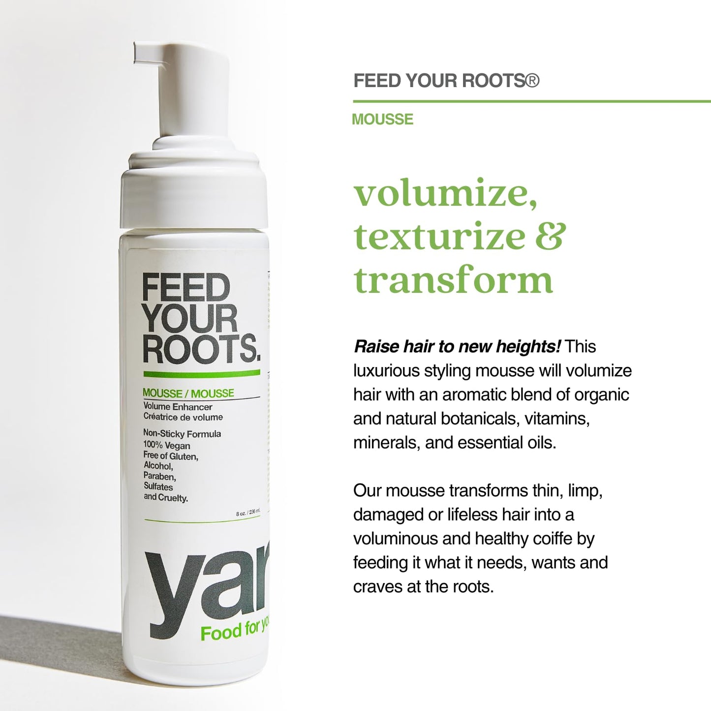 Yarok - Feed Your Roots Mousse - Volumize, Texturize & Transform - Volume Enhancer - Transform Curls - Non-Sticky & Non-Crunchy Formula - 100% Vegan