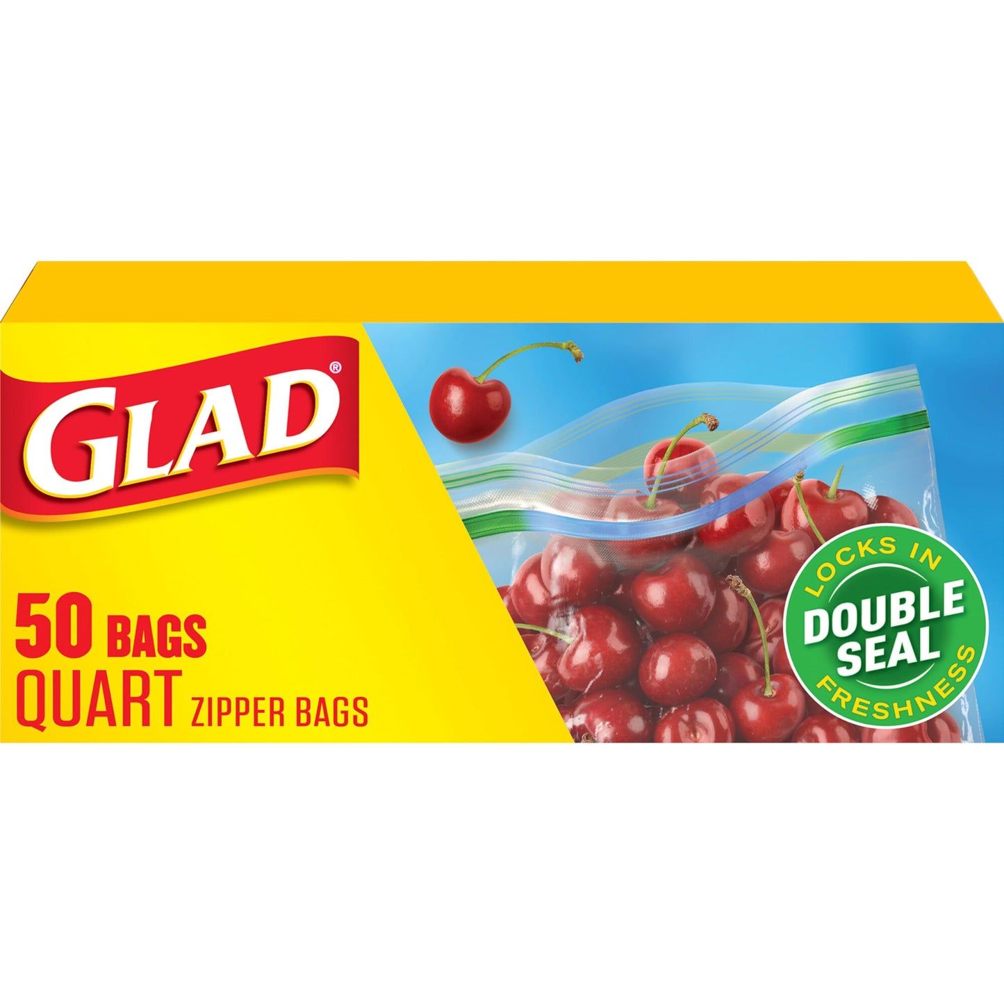 Glad Zipper Food Storage Plastic Bags, Quart, 50 Count (Package May Vary)