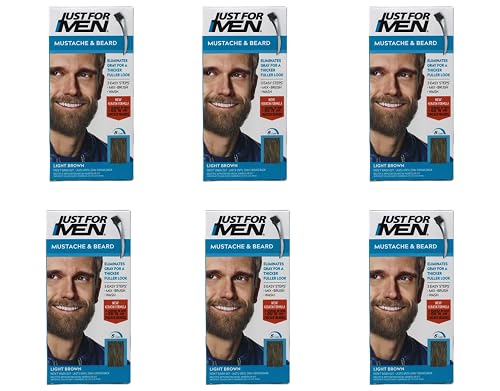 JUST FOR MEN Brush-In Color Gel, Mustache & Beard M-25 Light Brown 1 Each (Pack of 6)