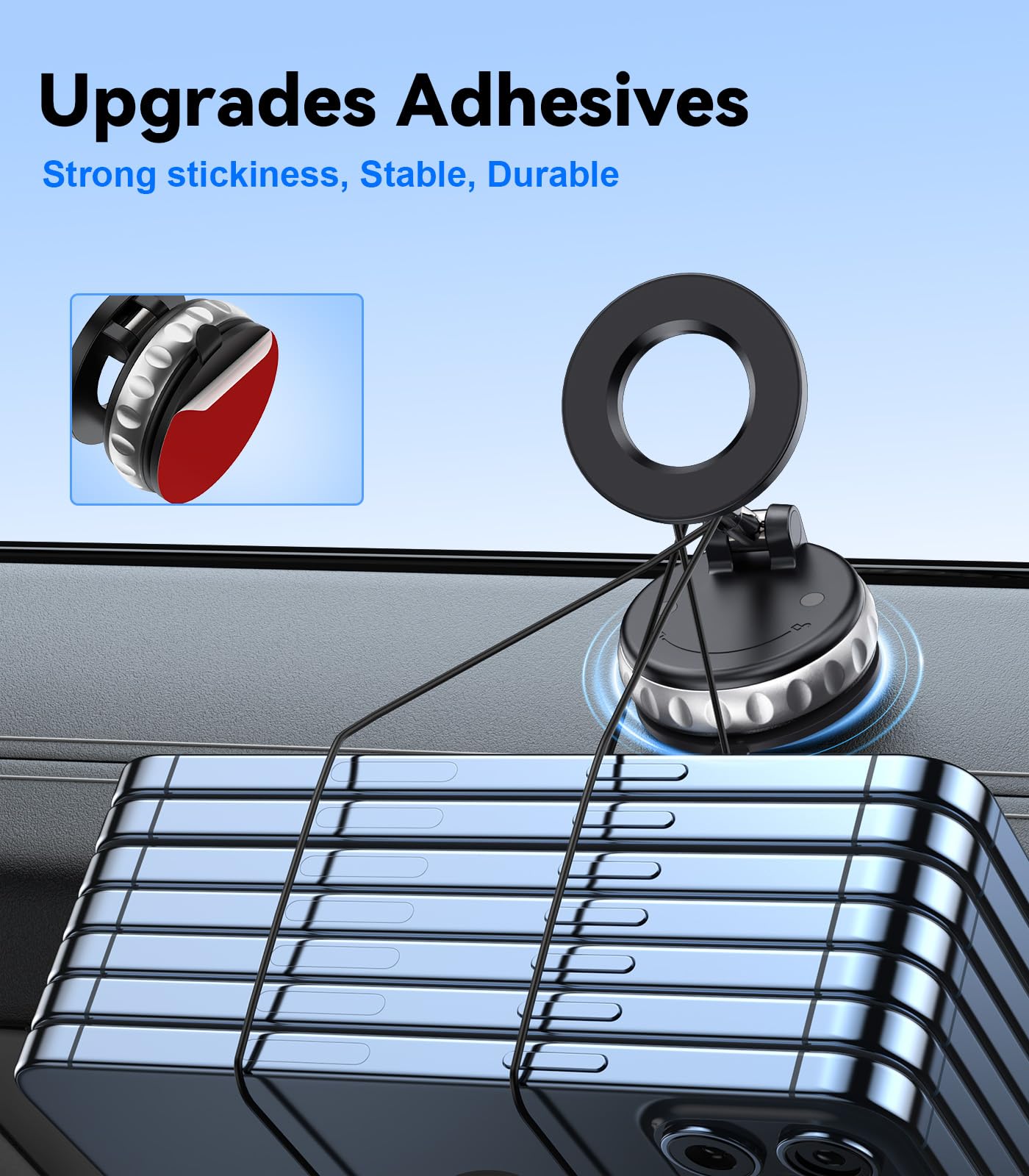 Avischai 2-Pack Vacuum Suction Magnetic Phone Holder for Car Dashboard, Windshield - Hands-Free Strong Grip Mount with 360° Rotation for iPhone…