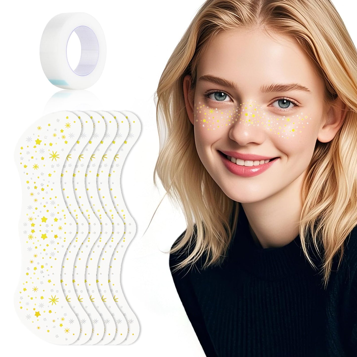 Glitter Freckles Face Tattoo, Temporary Sparkle Freckles, Waterproof & Sweatproof Face Glitter Tattoo for Party, Music Festival 6 Counts with 1