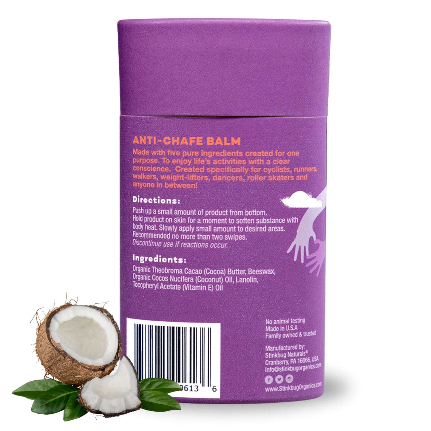 Stinkbug Naturals Organic Plastic Free Anti-Chafe Balm Stick, 100% Natural Ingredients, Aluminum Free Packaging, 2.45 Ounce Pack of 1 Beauty and Personal Care Stinkbug