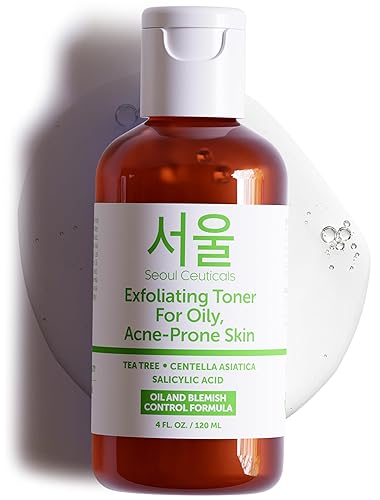 SeoulCeuticals Korean Toner for Oily Acne Prone Skin - Korean Skin Care Tea Tree Toner for Face - Facial Toner Centella Asiatica, Salicylic Acid. 4 FL