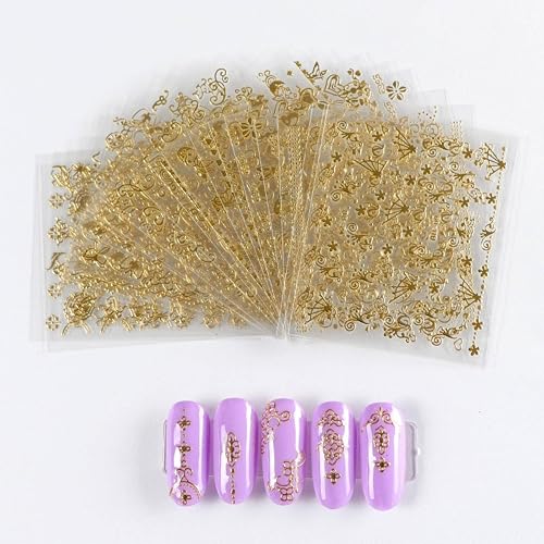MBETA Gold Nail Art Sticker Decals 3D Exquisite Pattern Nail Art Bronzing Stickers Luxury Self-Adhesive Butterfly Flowers Valentine's Day Design DIY Beauty & Personal Care MBETA