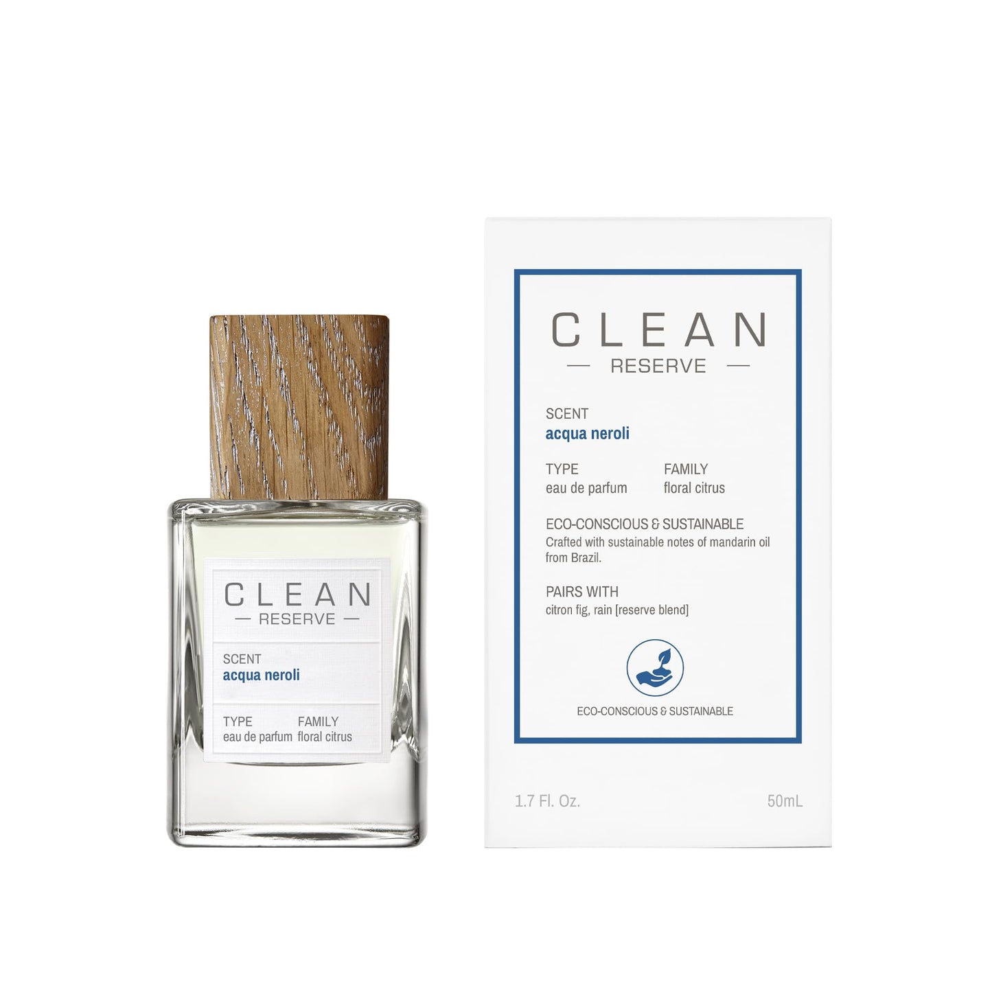 CLEAN RESERVE Acqua Neroli Eau de Parfum | Eco-Conscious & Sustainable Spray Fragrance | Vegan, Phthalate-Free, & Paraben-Free | 1.7 Fl Oz/50mL