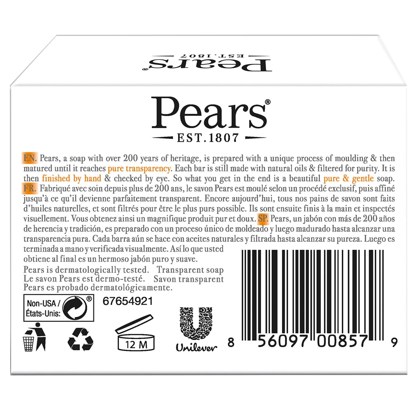 Pears Soap, Pure & Gentle with Natural Oils, 24-Pack - Transparent Amber Glycerin Soap for Pampered, Glowing Skin, 4.4 Oz Ea