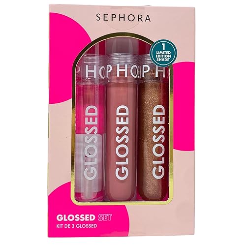 SEPHORA Collection Glossed Lip Gloss Trio Gift Set - 3 x 5 mL Glossed Lip Gloss in 01 Boss, 100 Busy and165 Iconic.