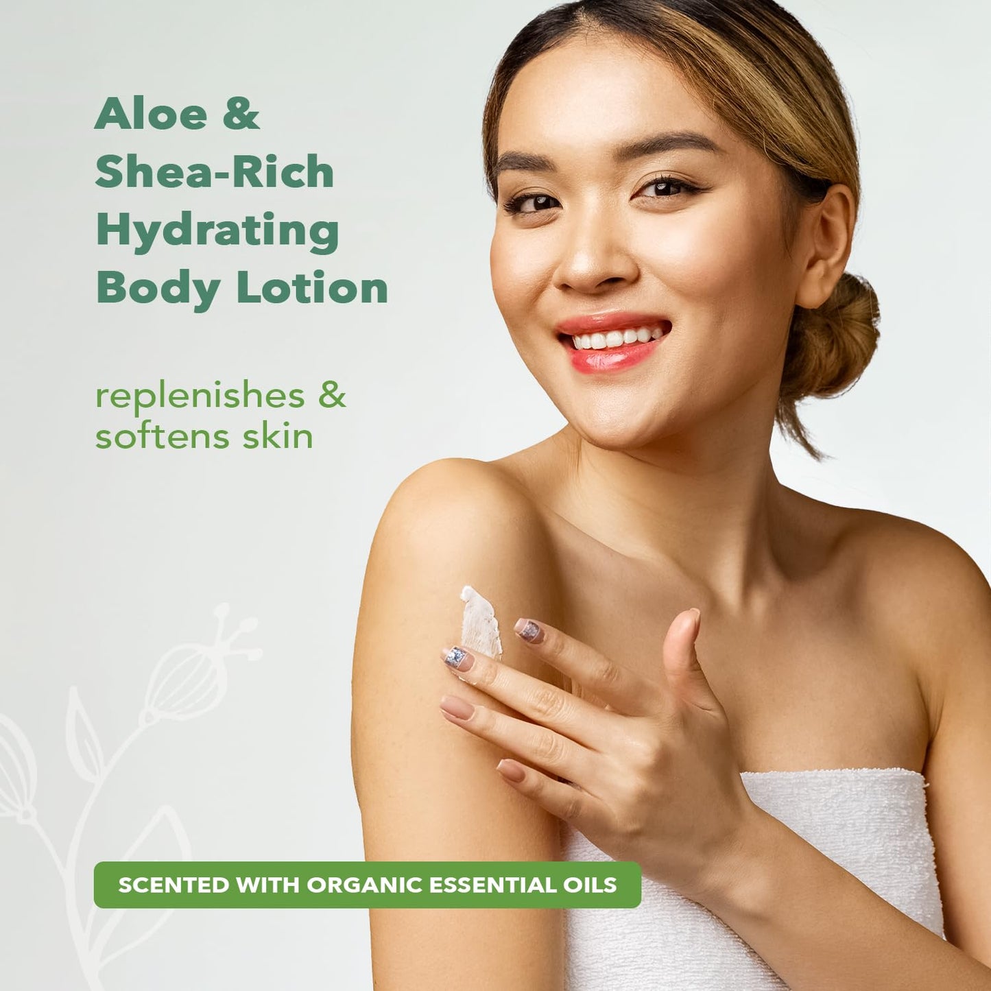 Nourish Organic Body Lotion, Almond Vanilla - Hydrating Body Lotion for Dry Skin with Aloe Vera & Shea Butter (8 Oz) + Washable Cotton Round
