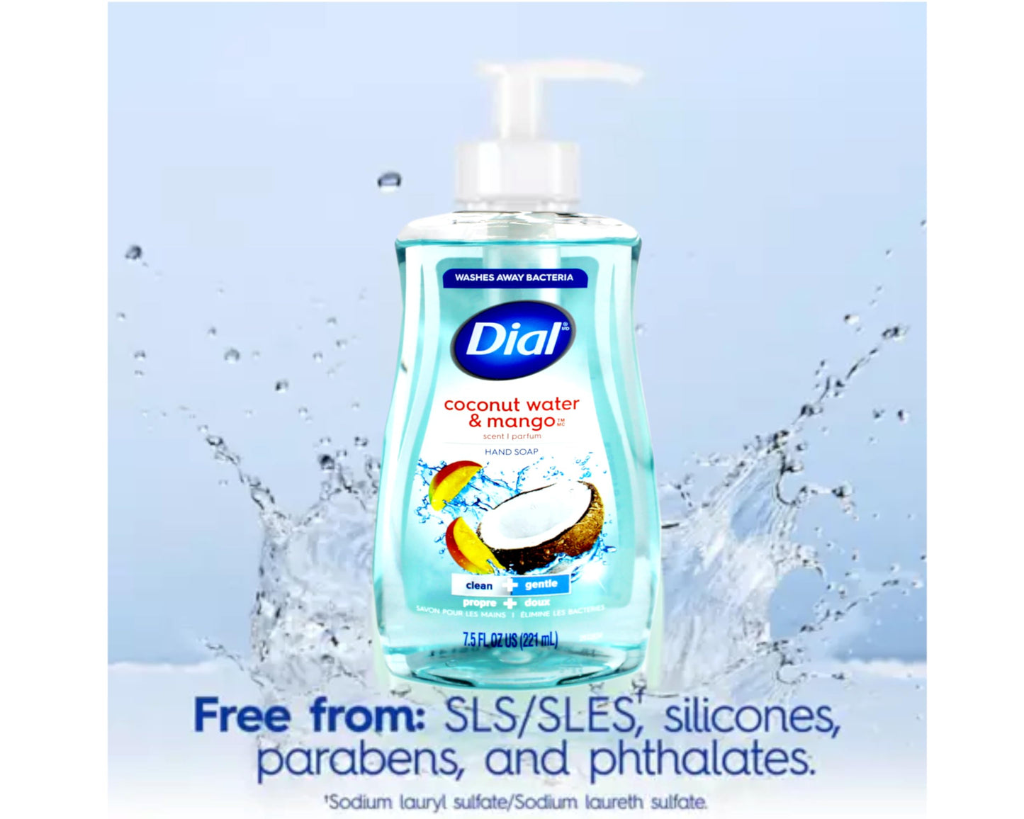 Dial Liquid Hand Soap, Coconut Water & Mango, 7.5 Fluid Ounces - 017000121581 017000121598