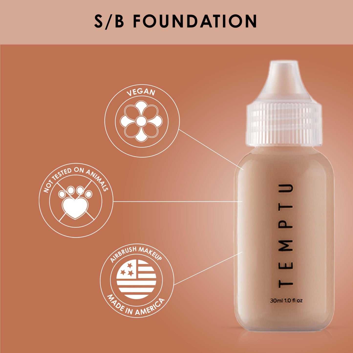 TEMPTU S/B Silicone-Based Airbrush Foundation: Professional Long-Wear Liquid Makeup, Sheer To Full Coverage For A Hydrated, Healthy-Looking Glow