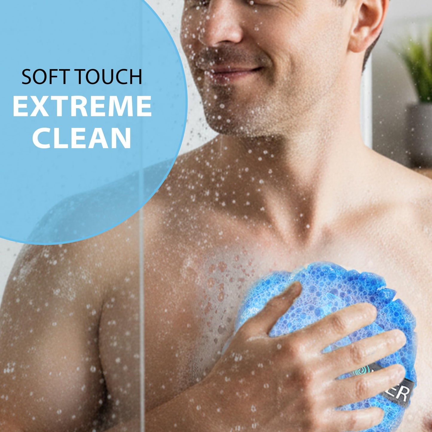 SHOWER BOUQUET Loofah Bath-Sponge XL Swirl-Deep-4-Pack // Extra Large 75g Soft Mesh Net Luffa Loofa Loufa Lufa Puff Set/Exfoliating Body Scrubber