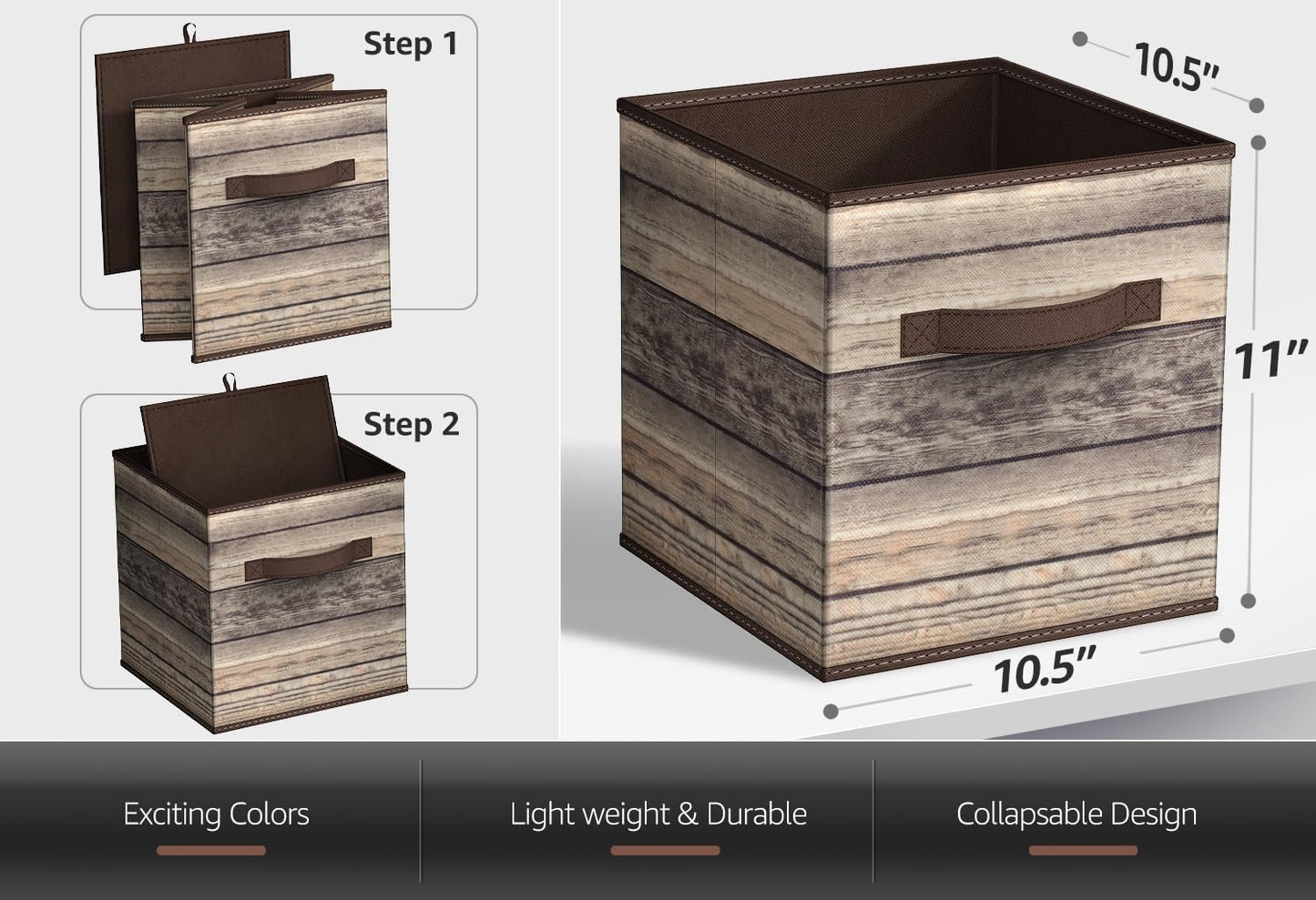 Sorbus Foldable Storage Cube Basket Bin, Rustic Wood Grain Print, 4-Pack (Rustic Bin - Brown)