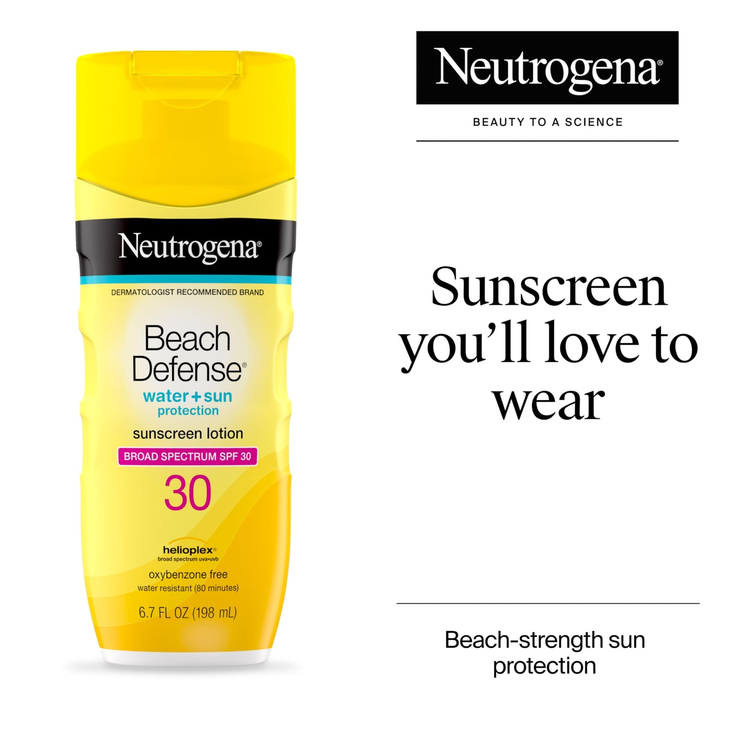 Neutrogena Sunscreen Lotion Beach Defense SPF 30, Face and Body Sunscreen, Hawaii Reef Act 104 Compliant, Octinoxate & Oxybenzone Free, Oil Free, Fast