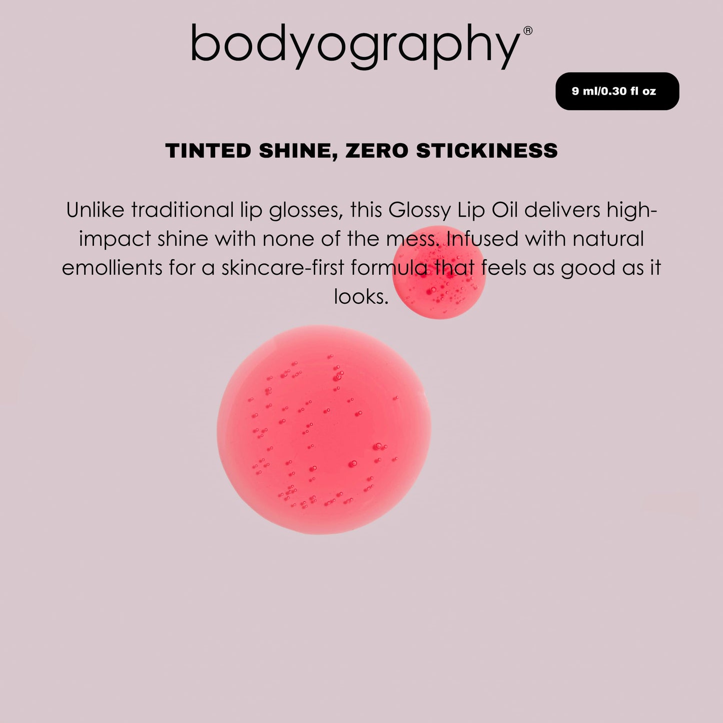 Bodyography Glossy Lip Oil with Plant Squalane & Jojoba | Hydrating Pink Tint Lip Gloss for All Skin Tones | Non-Sticky Vegan Lip Moisturizer with