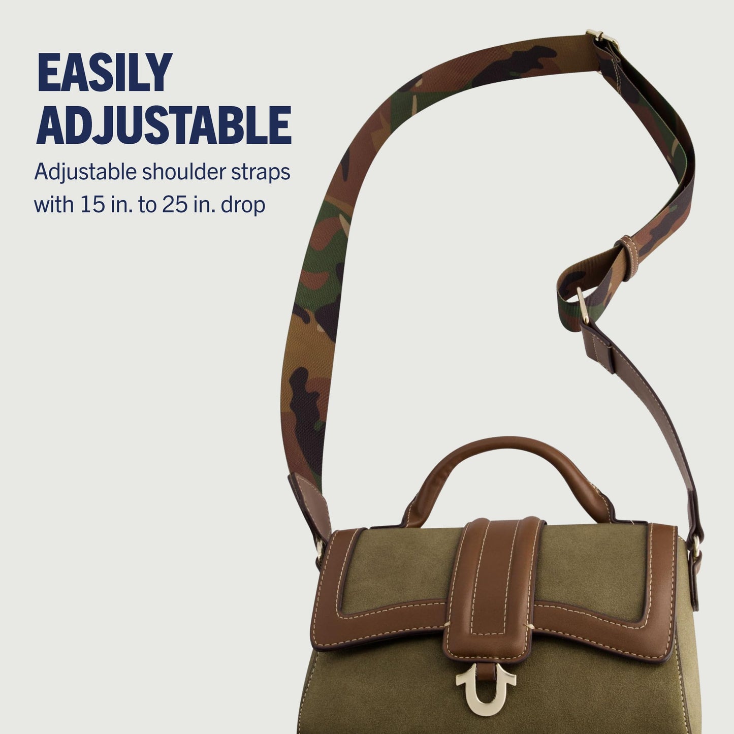 True Religion Women's Satchel Bag, Mini Crossbody Purse Handbag with Adjustable Shoulder Strap, Camo