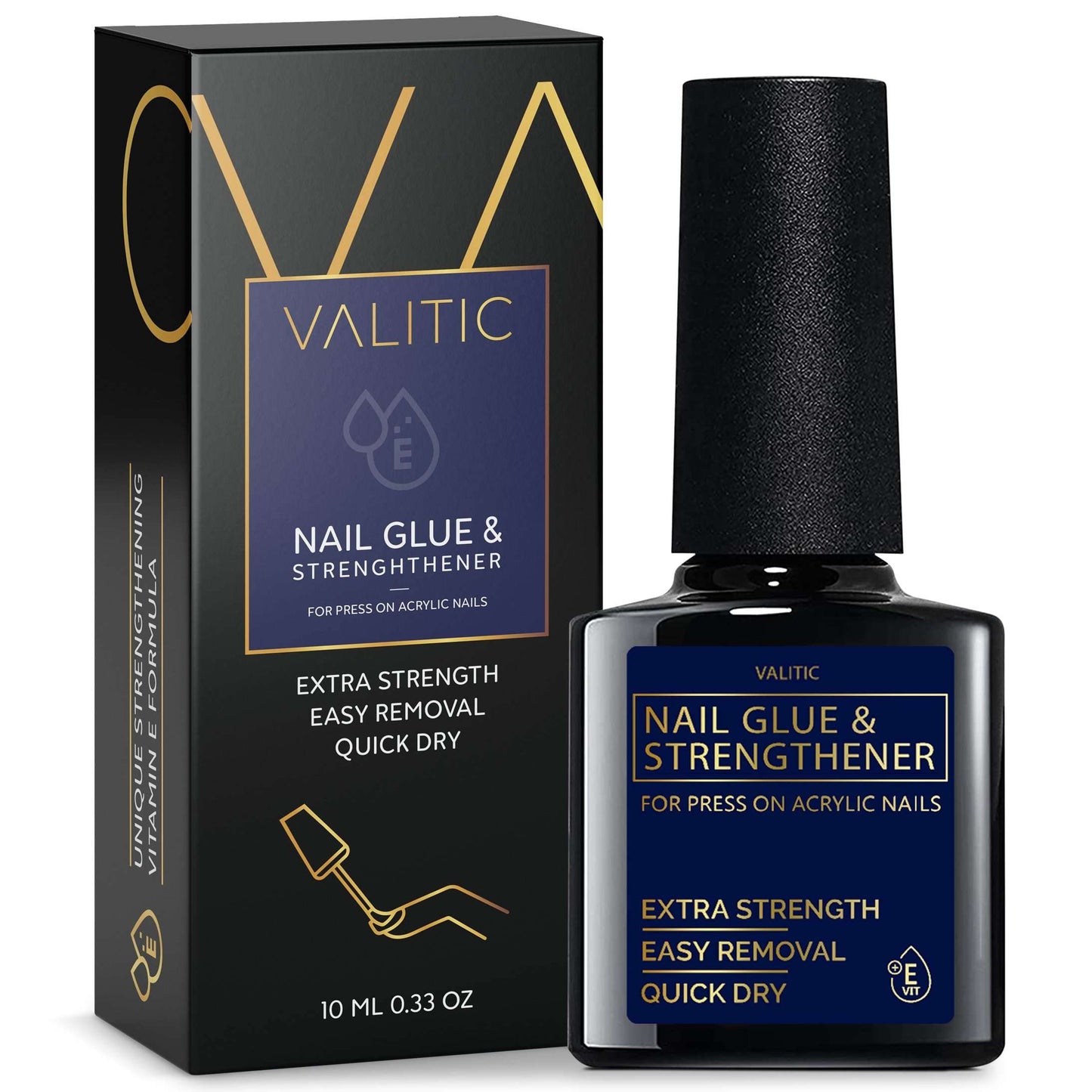 Valitic Strong Nail Glue and Strengthener - Quick Dry Brush On Gel for Long Lasting Nails - Adhesive Bond for False Nails - Strengthener for Nail Tips