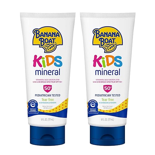 Banana Boat 100% Mineral Kids Sunscreen Lotion SPF 50, Twin Pack | Banana Boat Mineral Sunscreen for Kids, Childrens Sunblock SPF 50, Oxybenzone Free