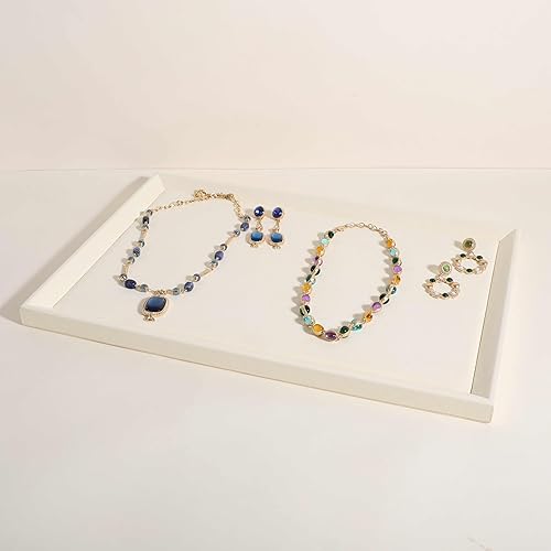 GemeShou Gemehou Square velvet Jewerly display tray, Nightstand Jewelry Organizer plate, Stackable Empty Jewelry showcase tray for Necklace Bracelet…
