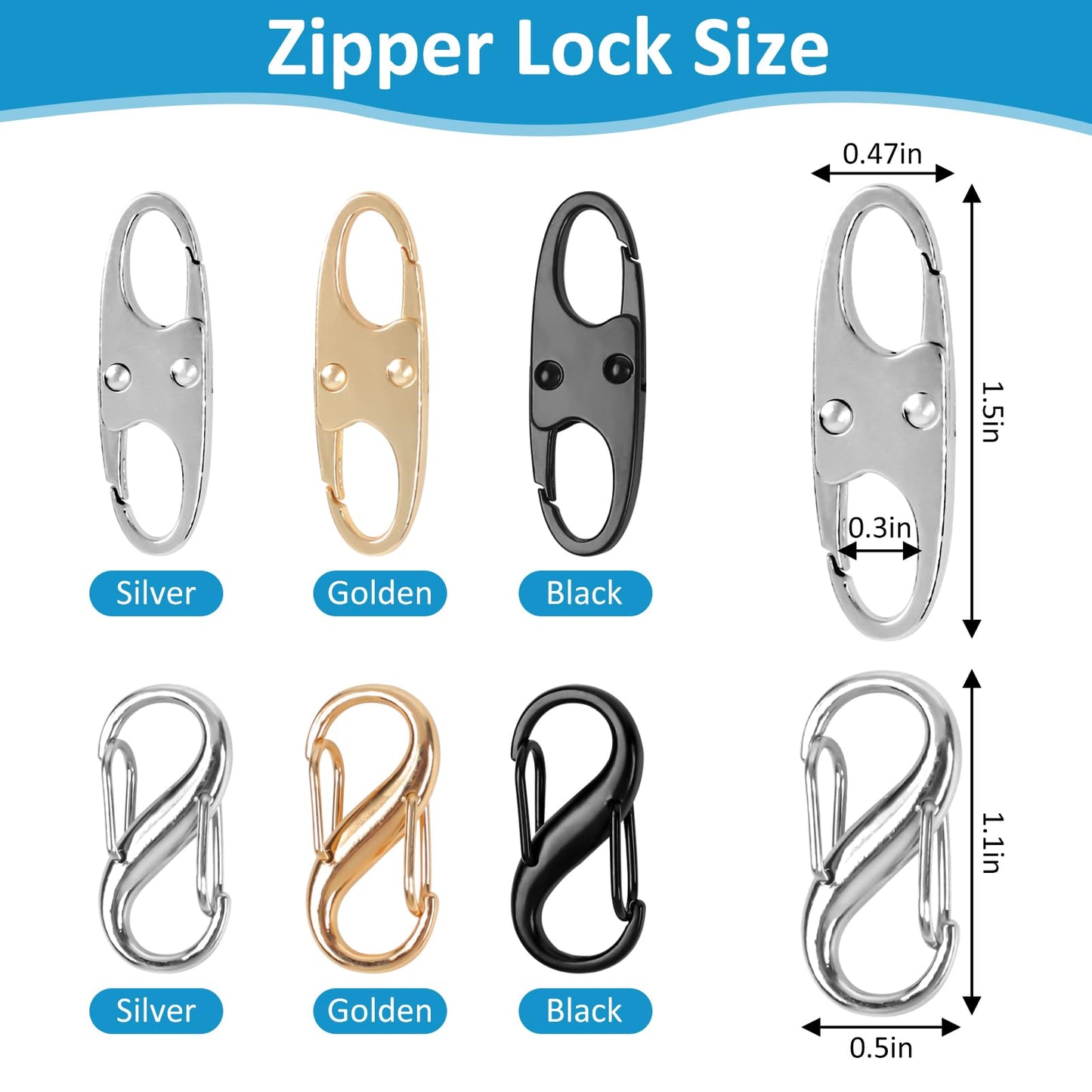 Phinus Lock Combo 21PCS Anti-Theft Clips for Luggage, Clothing, Backpacks, Boots, Purses & Travel Sports – Black/Silver/Gold