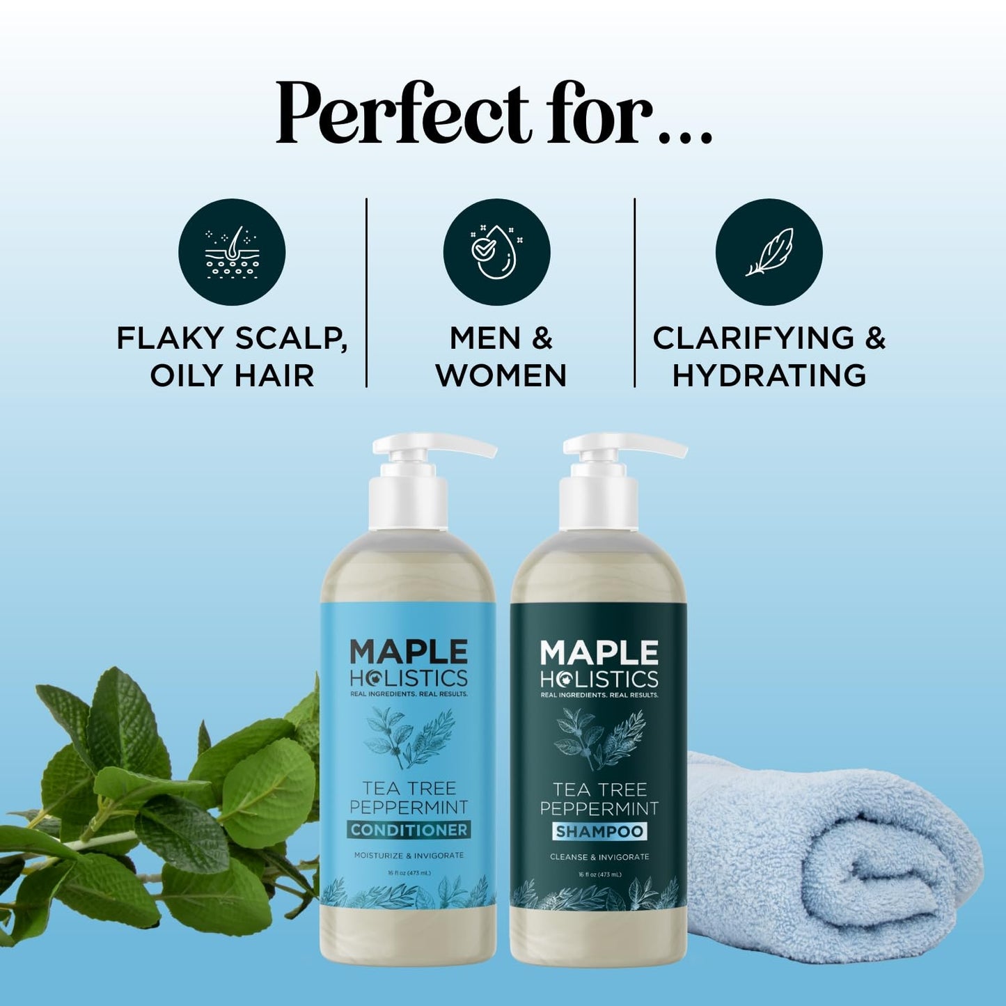 Tea Tree Mint Shampoo and Conditioner - Tea Tree Rosemary Mint Shampoo and Conditioner Set Sulfate Free for Daily Clarifying and Dry Scalp Care