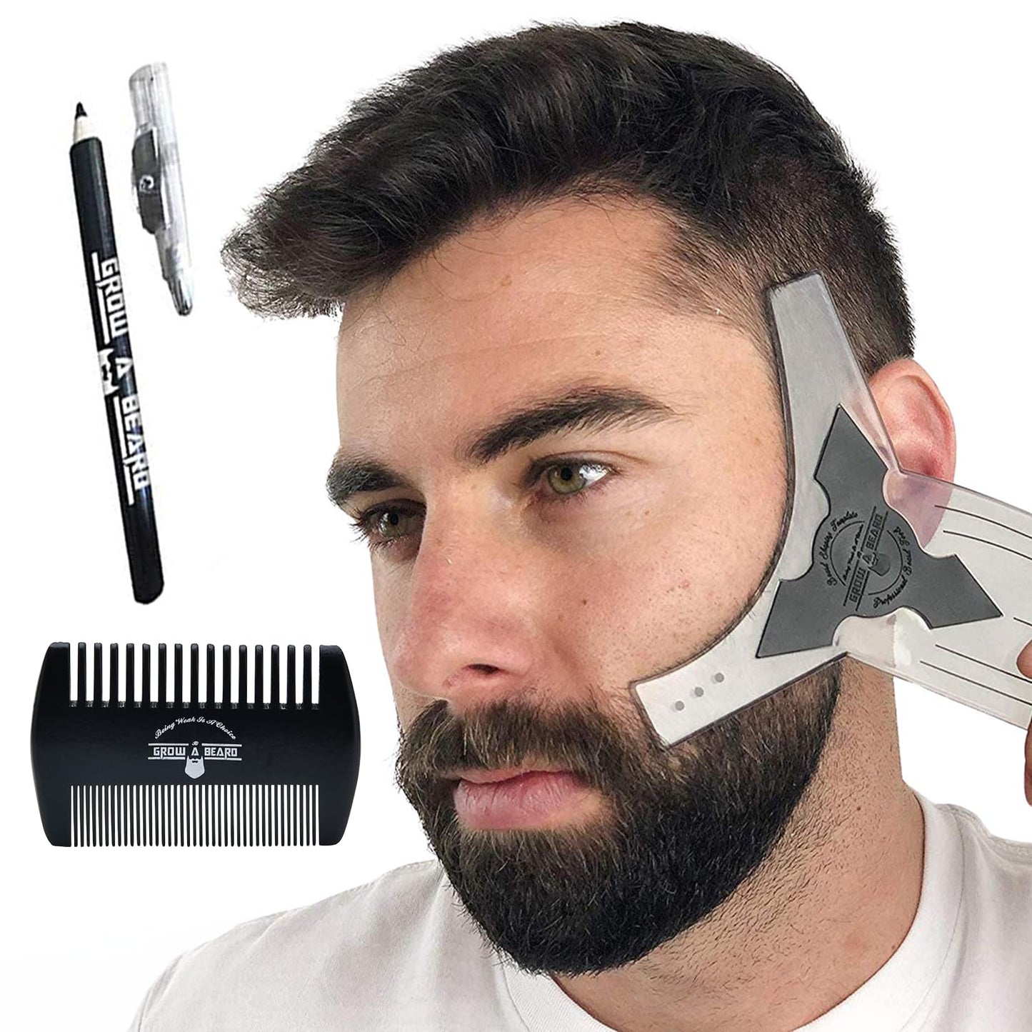 Beard Shaper & Beard Shaping Tool for Men, Beard Lineup Guide Template, Perfect for Styling and Edging, Includes Dual Action Beard Comb & Barber