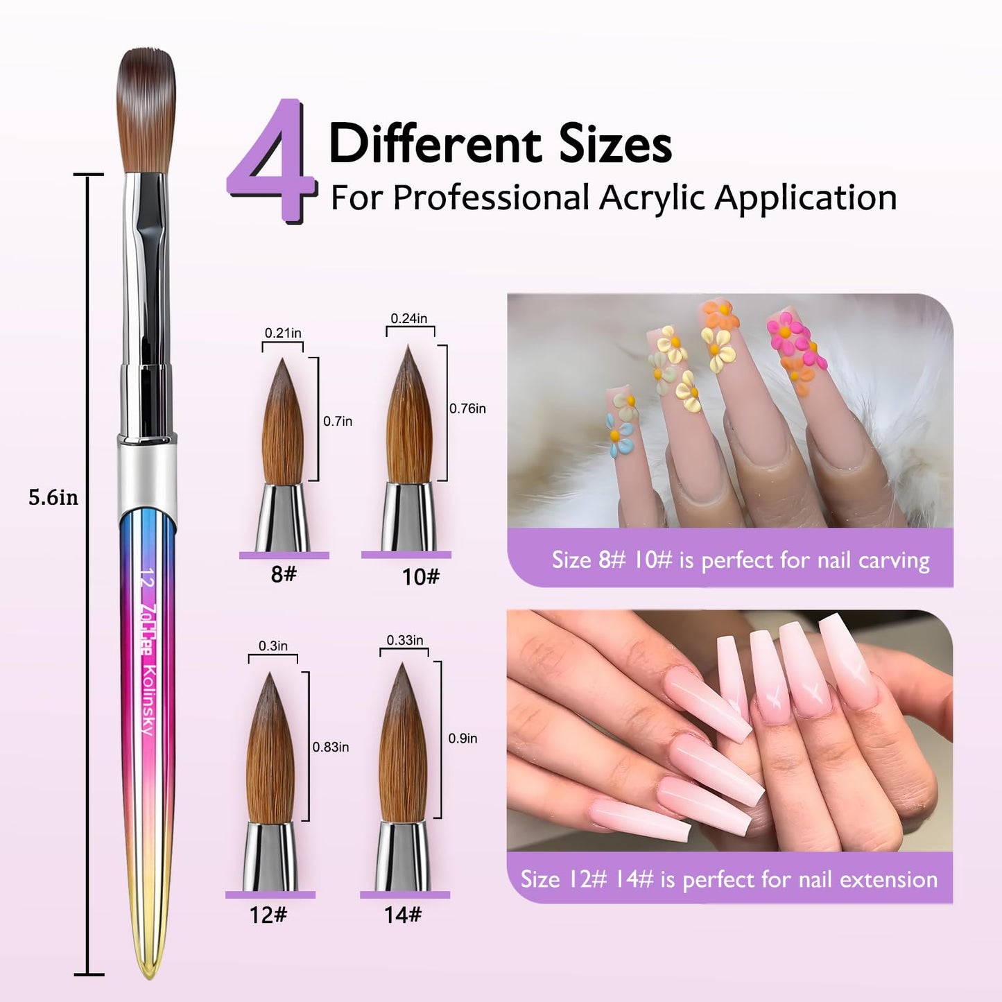 Acrylic Nail Brush - 100% Kolinsky Sable Hair Brush for Acrylic Application - Professional Salon-Grade Tools with Box for Nail Art, Extensions & 3D
