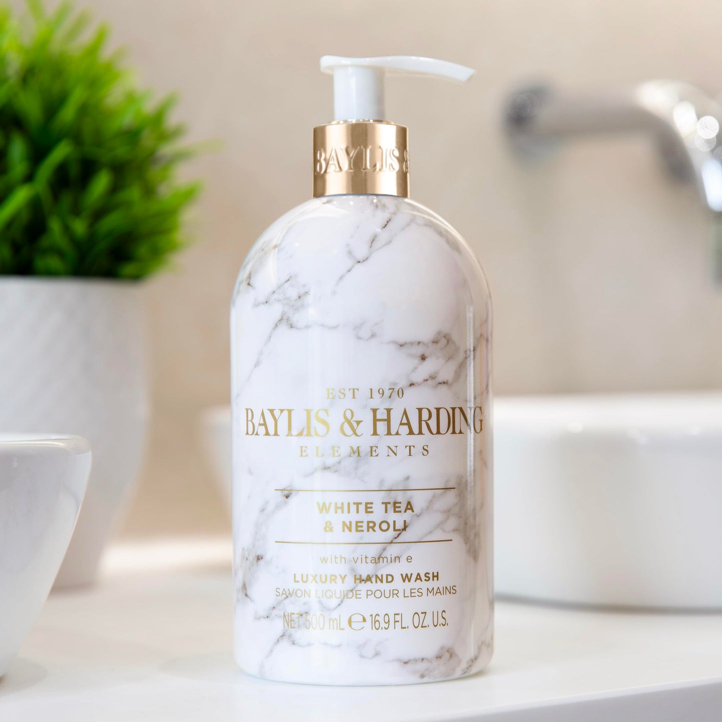 Baylis & Harding Liquid Hand Soap Wash with Dispenser, Elements, White Tea & Neroli, 16.9oz/500ml