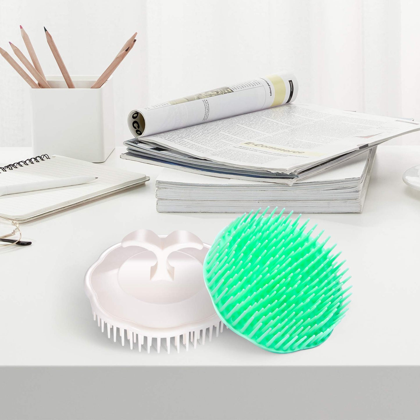 Aroveea Hair Scalp Brush Dandruff Cleaning Brush Shower Scalp Shampoo Brush Scalp Massager Pack of 4 (White and Green)