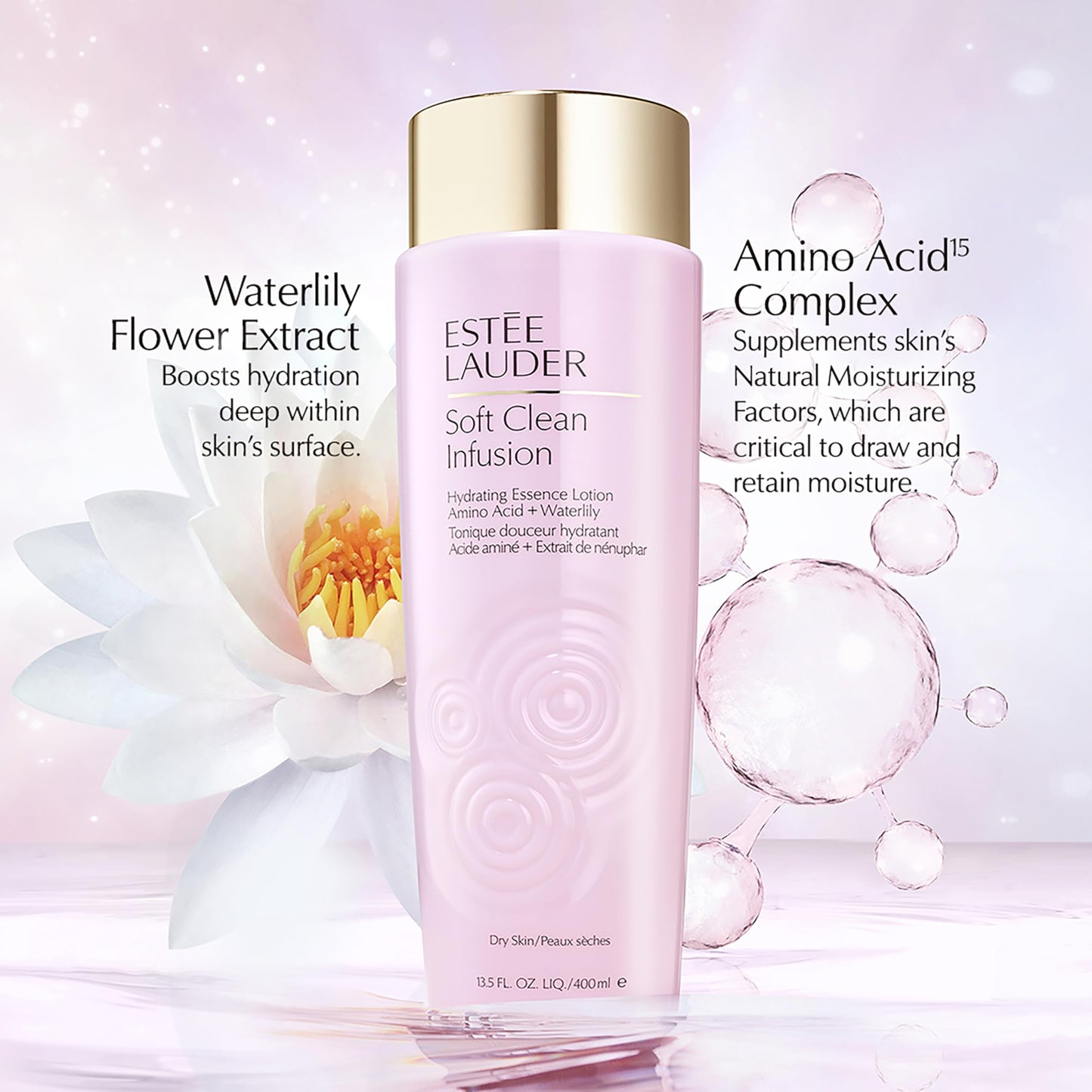 Estée Lauder Soft Clean Infusion Hydrating Skin Essence Face Lotion Toner with Amino Acid + Waterlily, 13.5 Fl Oz