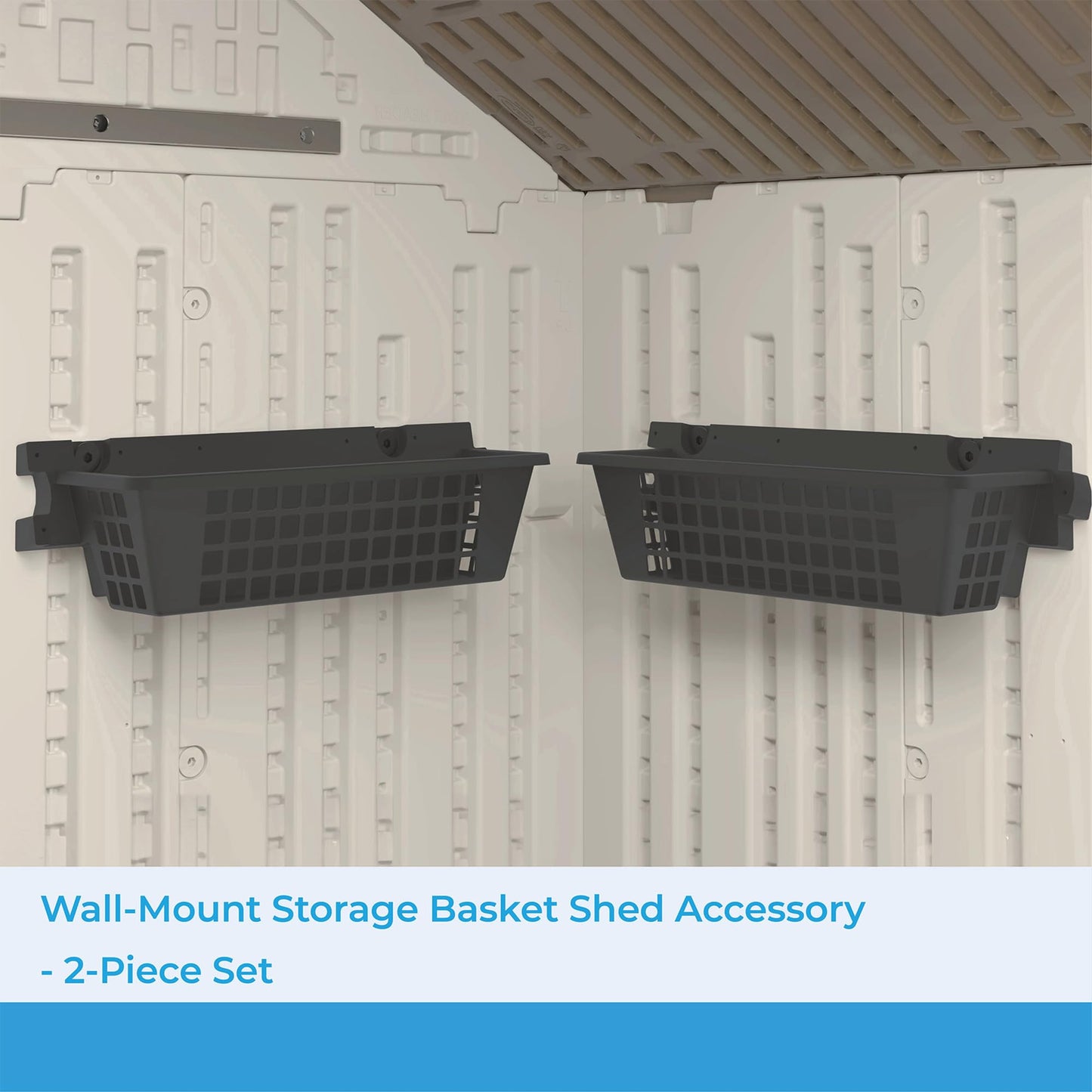 Suncast 2-Pack Accessory Baskets, Resin Organizers for Shed, Black, 25" x 7.25" x 7" - Outdoor Storage Organization, 30 lb Weight Capacity Per Shelf…