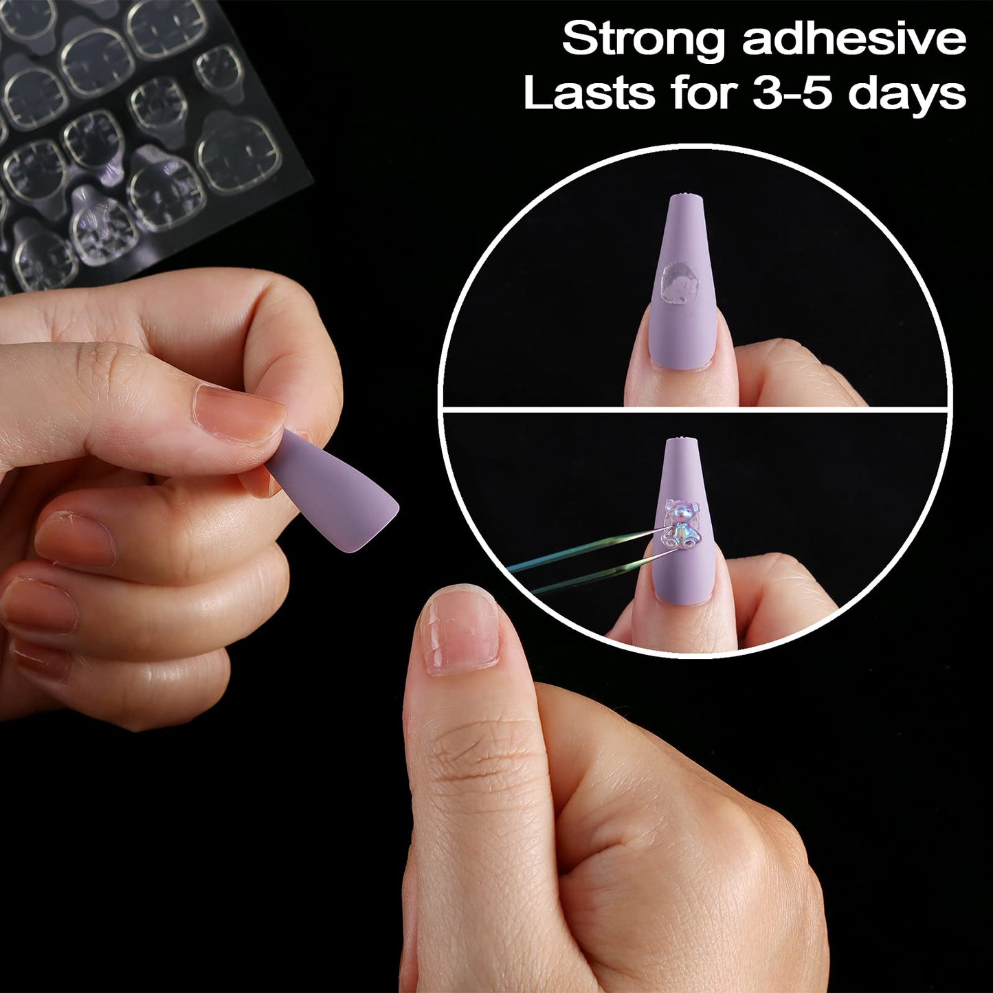 Laza 240 Pcs Thin Breathable Adhesive Tabs Fake Nail Glue Sticker 10 Sheets Super Sticky Double Sided Tips (Germany Jelly Gel) Flexible for Acrylic