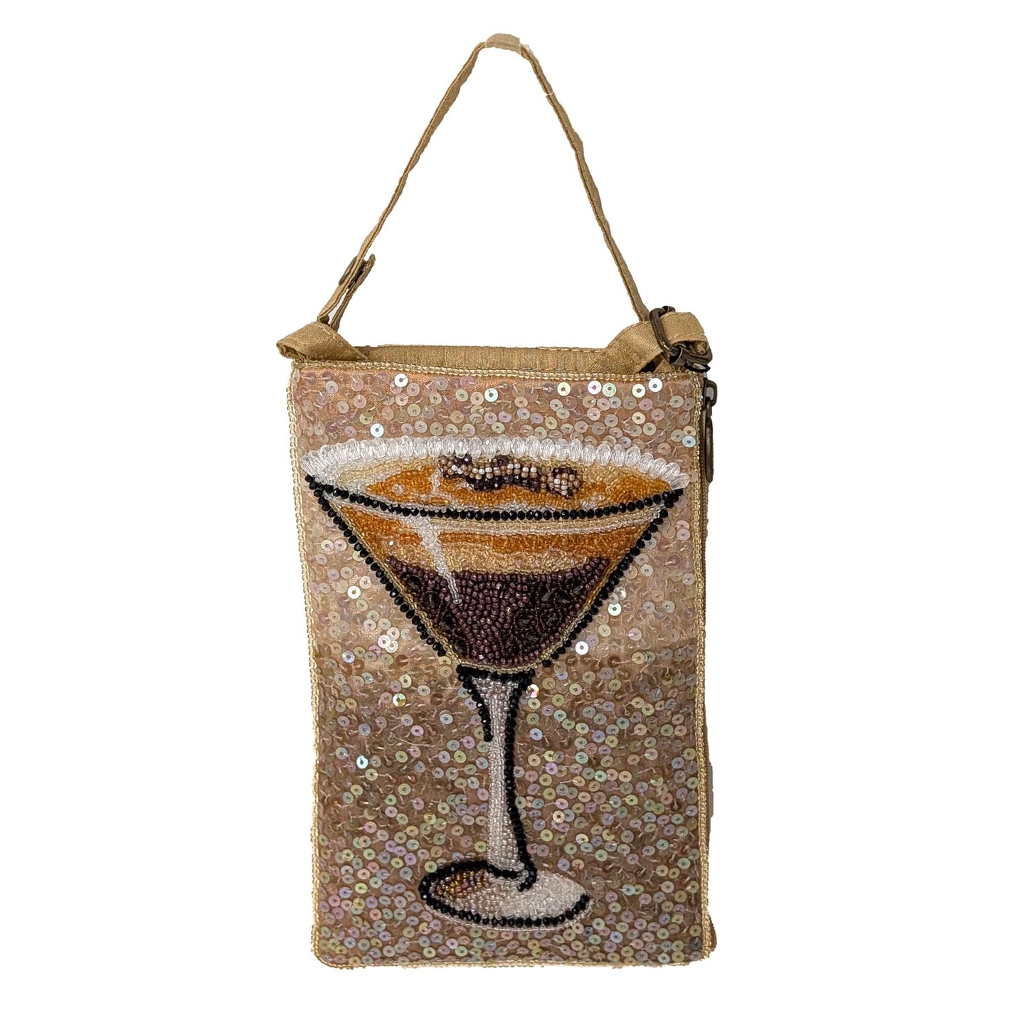 Cocktails Anyone Espresso Martini Beaded Phone Crossbody Bag: Unique Club Accessory, Stylish Mini Handbag for Women