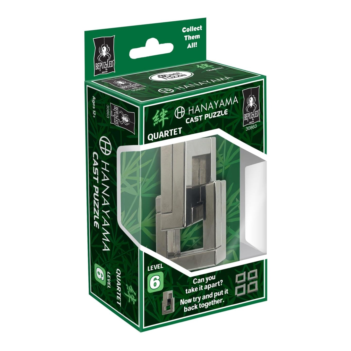 BePuzzled | Quartet Hanayama Metal Brainteaser Puzzle Mensa Rated Level 6, for Ages 12 and Up