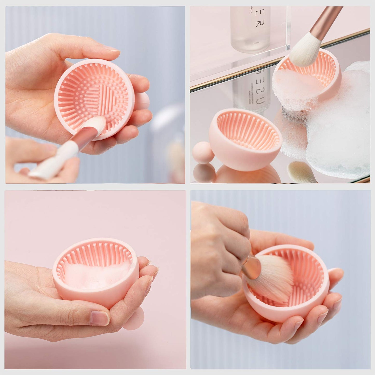 Makeup Brush Cleaner Mat?Silicone Make Up Cleaning Brush Scrubber bowl Portable Washing Tool Cosmetic Brush Cleaners for Gir?Easy Clean
