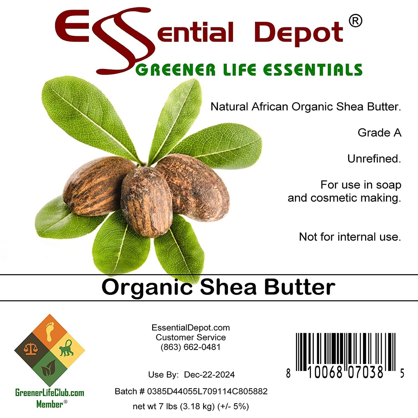 Essential Depot Shea Butter - Grade A - Unrefined - 7 lbs - Greener Life Club Box