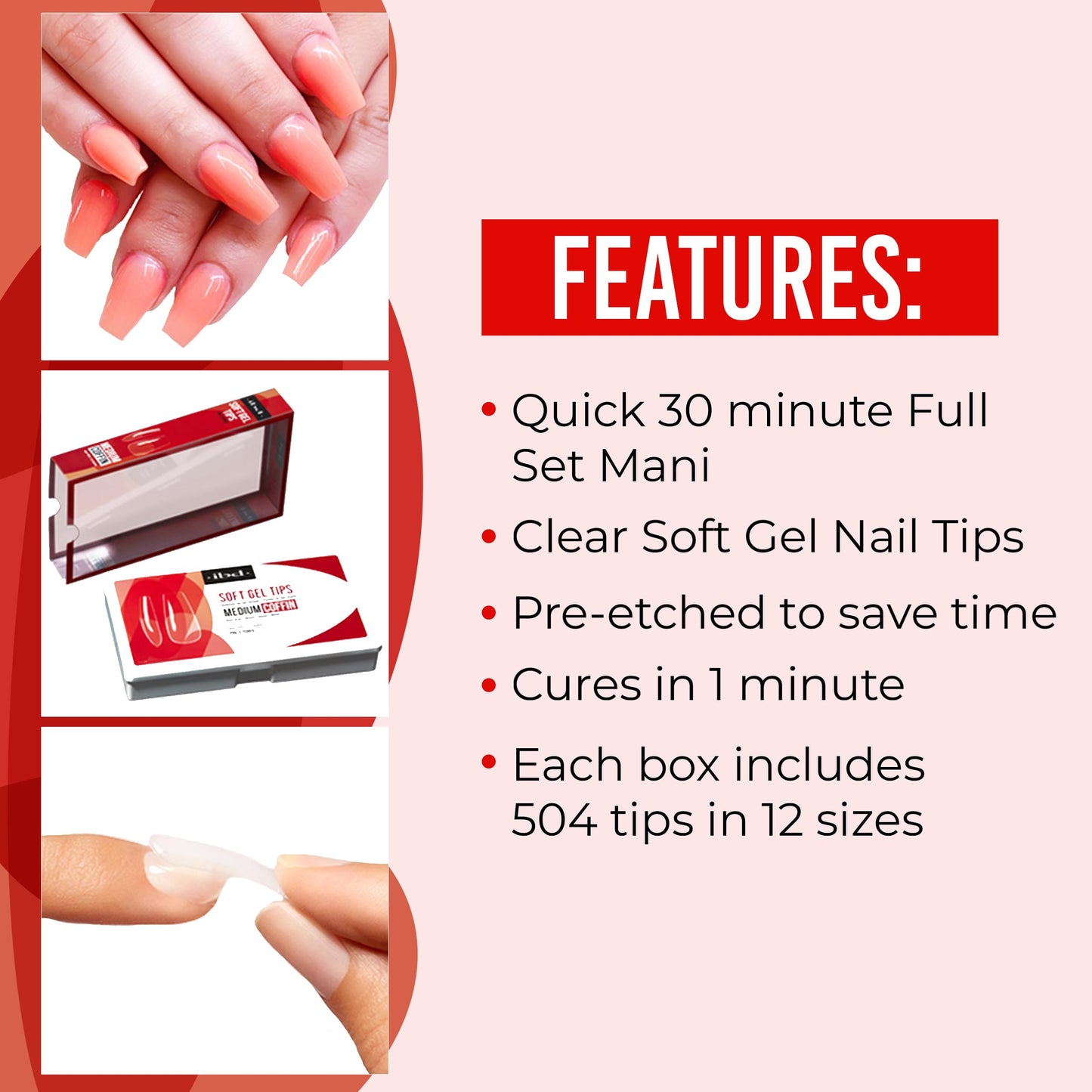 IBD Clear Soft Gel Nail Tips - Medium Coffin Shape, Pre-Etched Fake Nail Extensions for Durable and Easy Application, Acrylic Press On Nails, 504 Beauty & Personal Care IBD