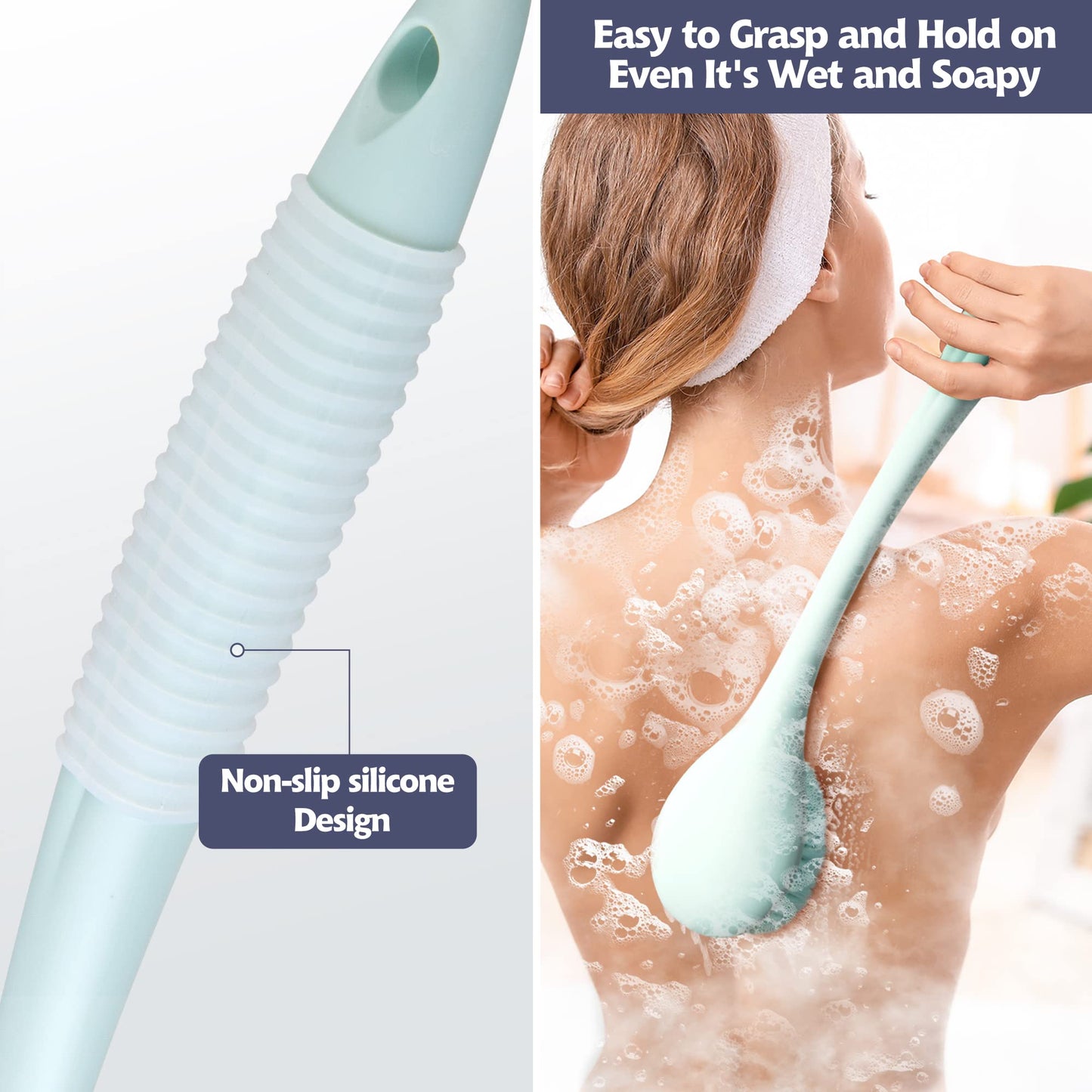 BEDELITE Back Scrubber for Shower - Long Handle Bath Brush (16.4 inches) with Soft Bristles, Exfoliating Body Brush for Men & Women(Blue)