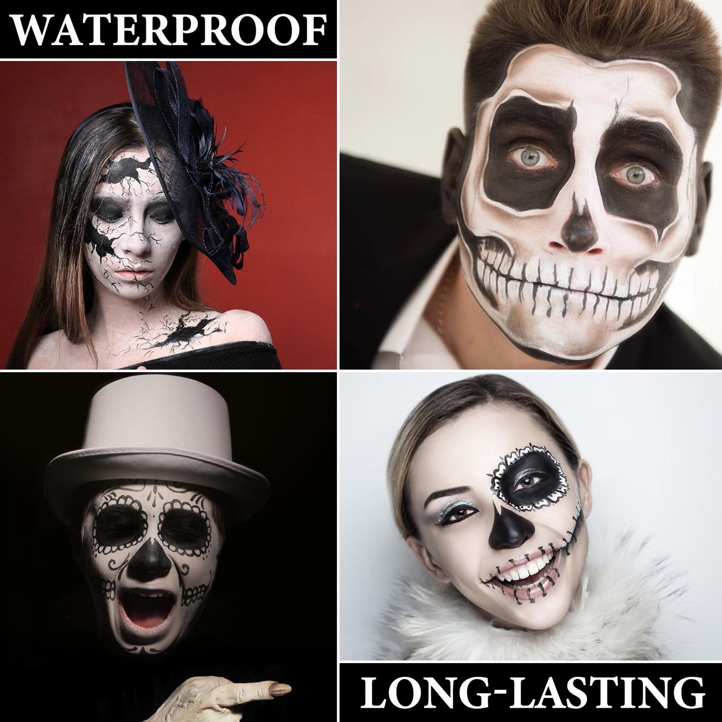 LZYLLS Halloween Face Paint Makeup Kit,Black White Face Body Paint,Special Effects Parties White Joker Cosplay Zombie Clown Costume Halloween SFX