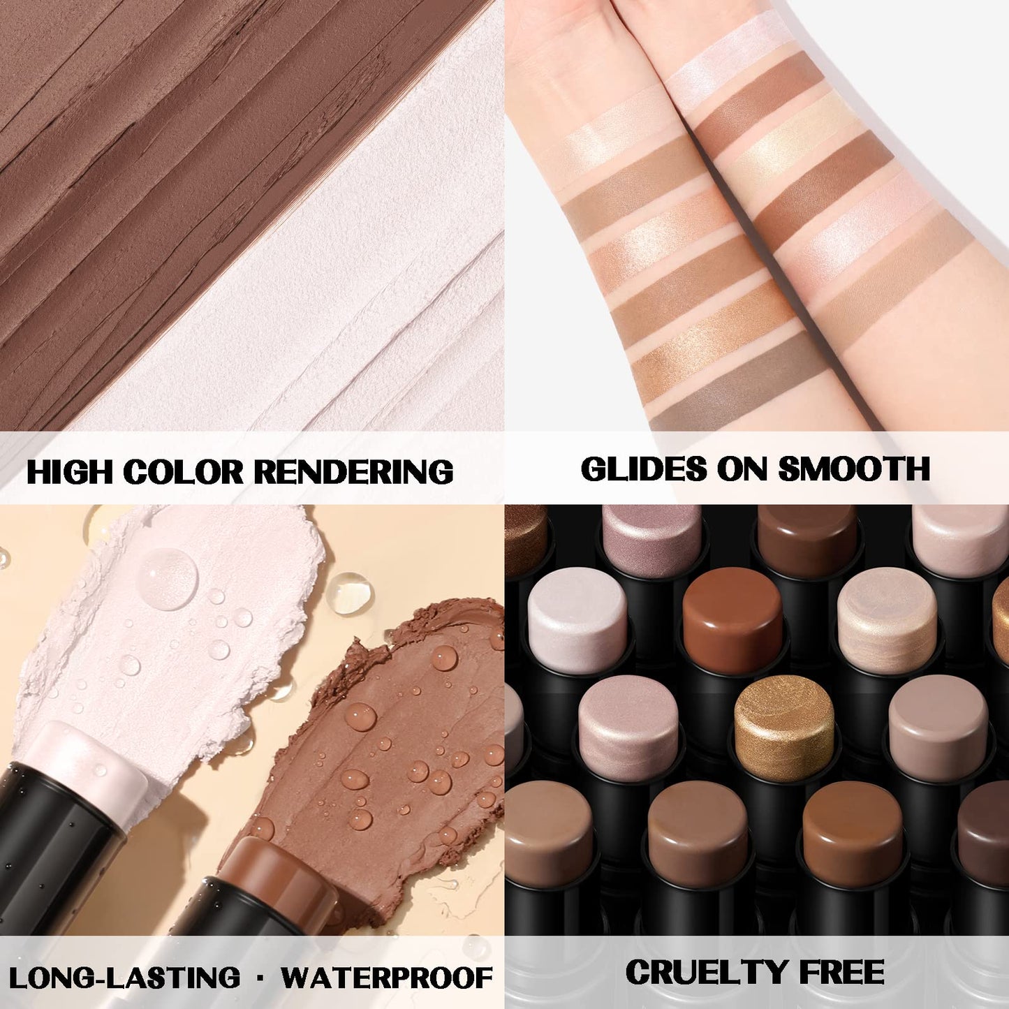 FOCALLURE 2 Pcs Contour Foundation Stick, Highlighter & Bronzer Pen, Face Brightens & Shades Pencil, Highlighting Shade Longwear Makeup, Highlight