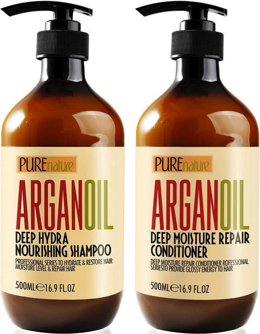 Argan Oil Shampoo and Conditioner Set - Keratin - For Curly, Straight, Dry and Damaged Hair - Moisturizing, Hydrating, Anti Frizz Salon Technology