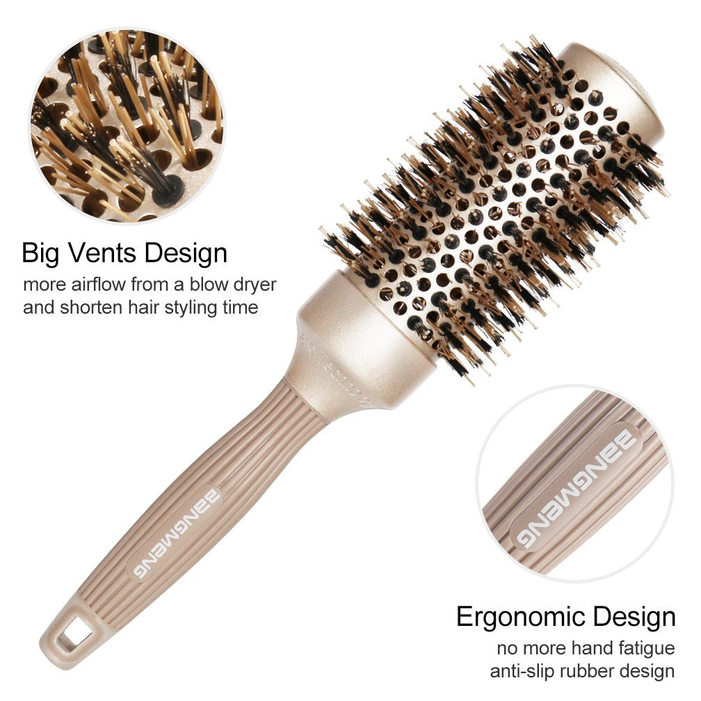 BANGMENG Round Brush Blow Out with Boar Bristles, Nano Thermal Ceramic Ionic Round Hair Brush for Women Blow Drying, Enhance Texture for Styling (1.75 Beauty and Personal Care BANGMENG