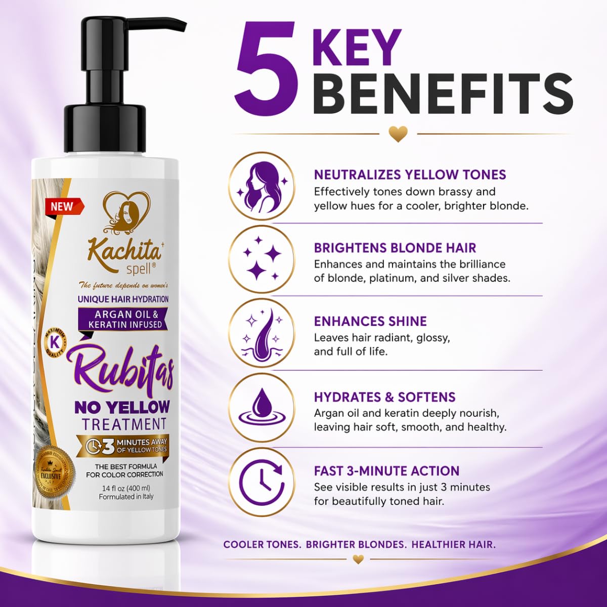 Kachita Spell Purple Toning Shampoo ConditionerTreatment Balance No Yellow Tone Correcting, Blonde Gray Hair, Eliminates Brassy and Yellow 350ml Made