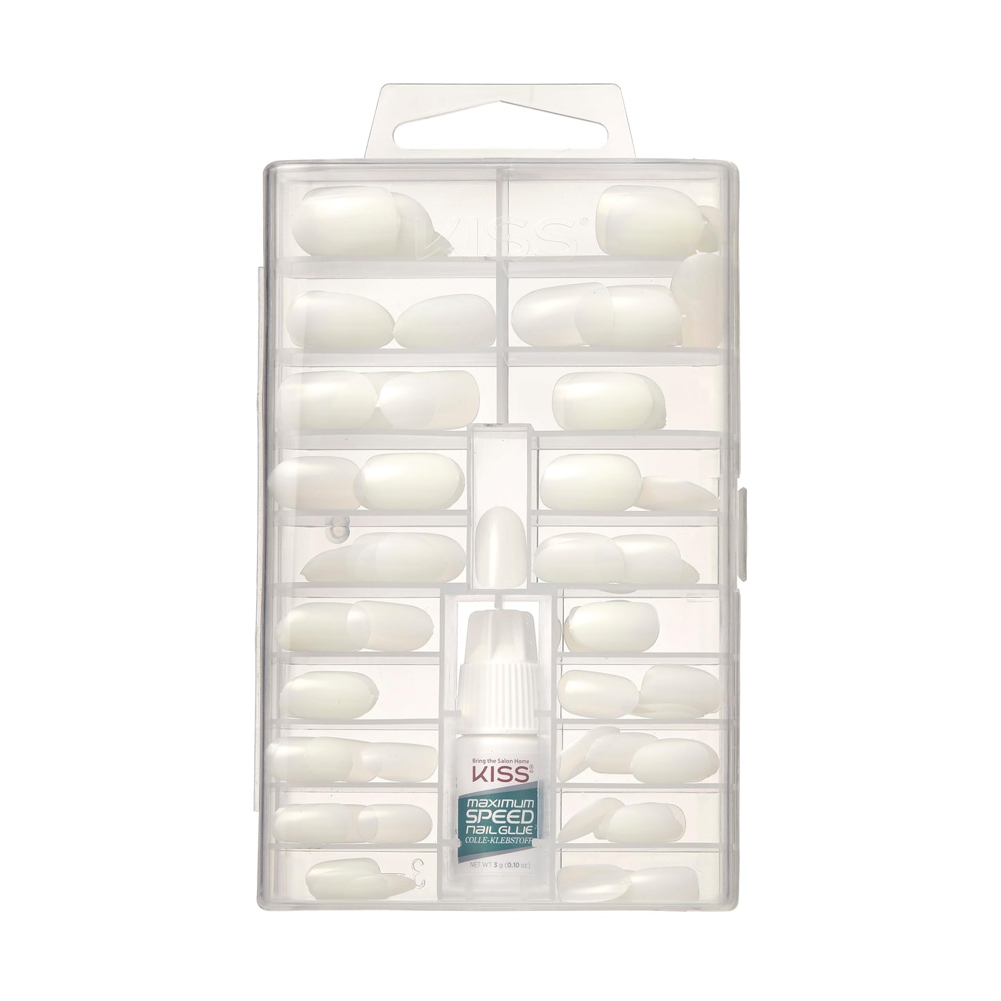 KISS 100 Full-Cover Nails, Press-On Nails, Nail glue included, 'Active Oval' Shape, Clear, Medium Size, Oval Shape, Includes 100 Nails, 3g Maximum