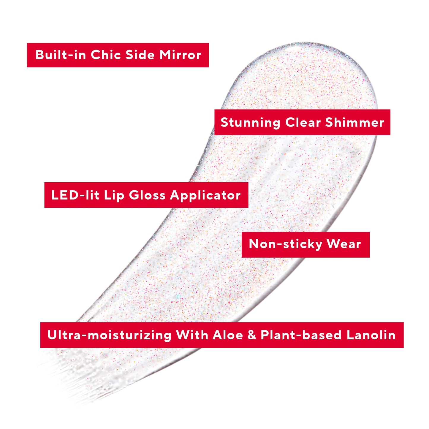 Mirabella Glow Light-Up Clear Shimmer Lip Gloss - LED Applicator with Mirror - Hydrating & Ultra-Moisturizing Formula with Jojoba Oil, Sweet Almond