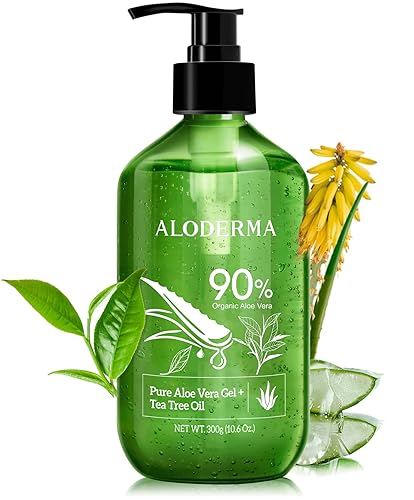 Aloderma Organic Aloe Vera Gel for Skin + Tea Tree Oil, Made within 12 Hours of Harvest, Soothing Pure Aloe Vera Gel for Face, Works Great for Oily